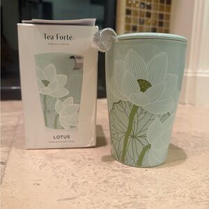 Tea Forte Lotus Flower Ceramic Steeping Cup Mug with Lid & Metal Infuser